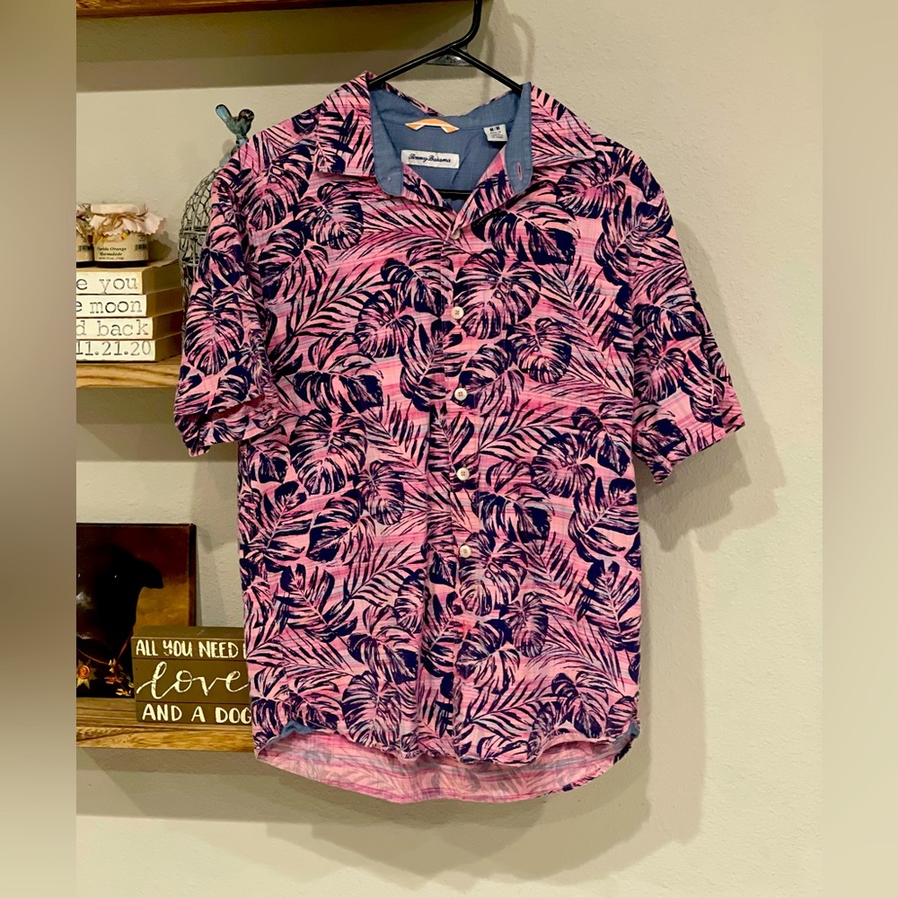 Tommy Bahama/Short Sleeve Button Down/Pink+Navy